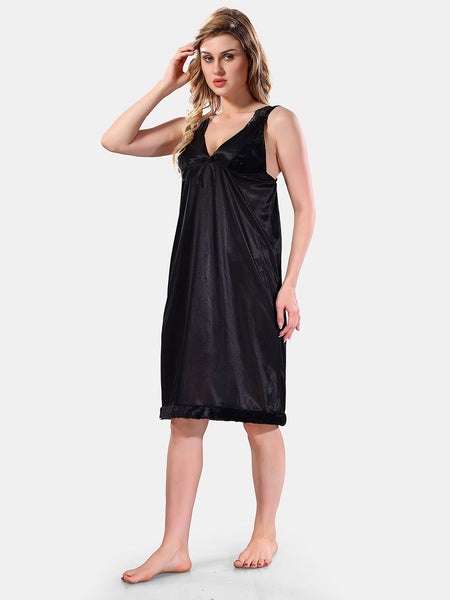 Be You V-Neck Lace Up Details Satin Maxi Nightdress With Robe