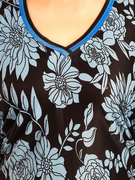 Be You Floral Printed V-Neck Satin Maxi Sweat Nightdress