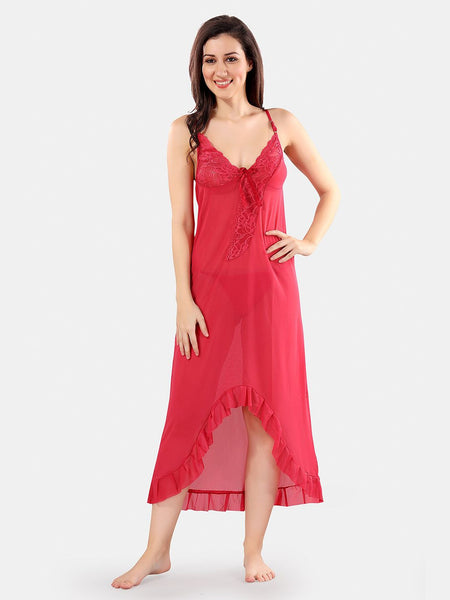 Be You Net Self Design Baby Doll Dress With Thong