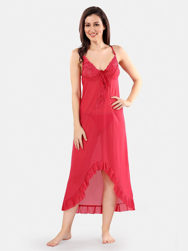 Be You Net Self Design Baby Doll Dress With Thong