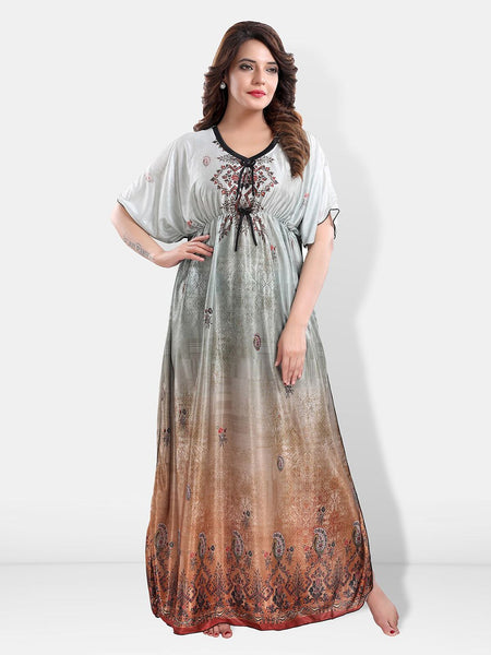 Be You Printed Satin Maxi Kaftan Nightdress