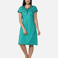Be You Turquoise Blue Cotton Blend Maternity Nightdress