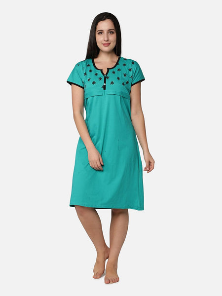 Be You Turquoise Blue Cotton Blend Maternity Nightdress