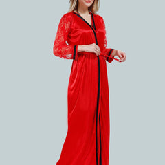 Be You Solid Lace Details Satin Nighty with Robe