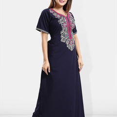 Be You Ethnic Motifs Embroidered Maxi Nightdress