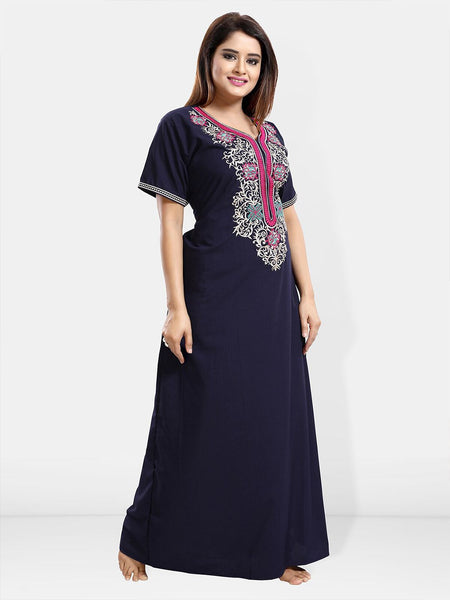 Be You Ethnic Motifs Embroidered Maxi Nightdress