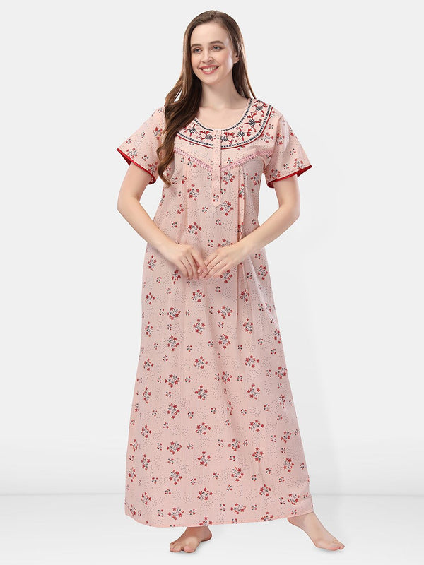 Be You Printed And Embroidered Maxi Nightdress