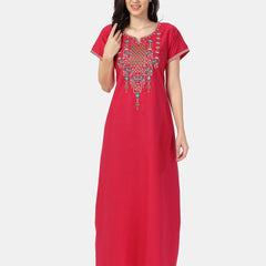 Be You Ethnic Motifs Embroidered Maxi Nightdress