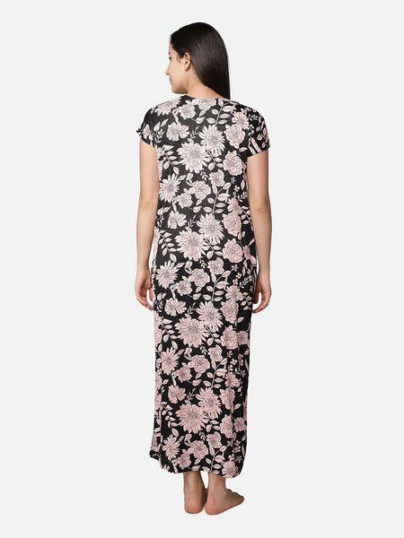 Be You Peach-Coloured Printed Maxi Nightdress