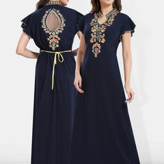 Be You Floral Embroidered Mandarin Collar Maxi Nightdress