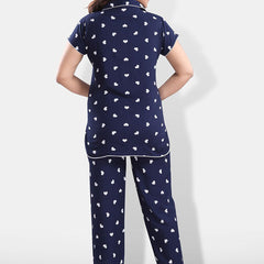 Be You Women Navy Graphic Printed Night suit