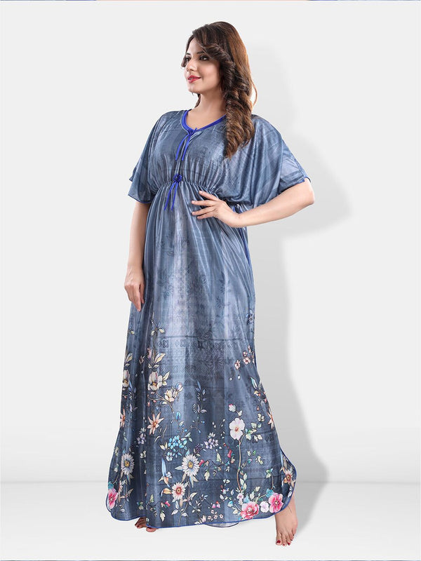 Be You Floral Printed Satin Maxi Kaftan Nightdress