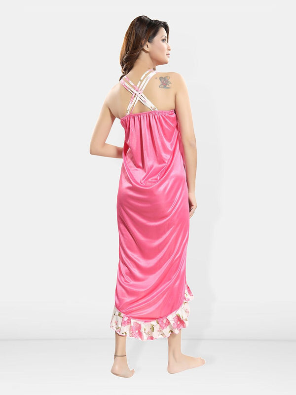 Be You Set Of 5 Self Design Shoulder Strap Satin Maxi Nightdress