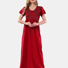 Be You Maroon Round Neck Maxi Nightdress