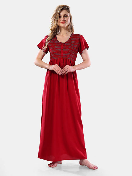 Be You Maroon Round Neck Maxi Nightdress