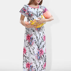 Be You Floral Printed Satin Maternity Maxi Sweat Nightdress