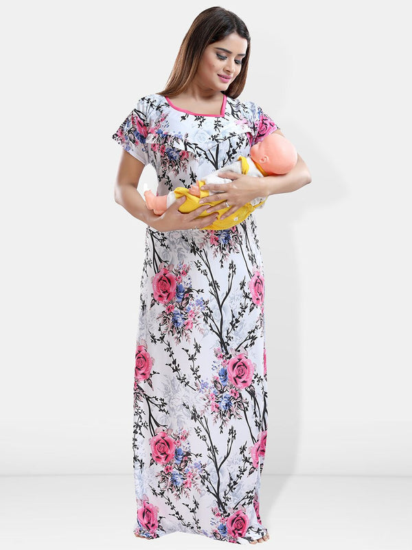 Be You Floral Printed Satin Maternity Maxi Sweat Nightdress