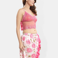 Be You Floral Self Design Satin Cami With Skirt & Robe
