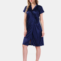 Be You Solid Lace Details Satin Nighty with Robe
