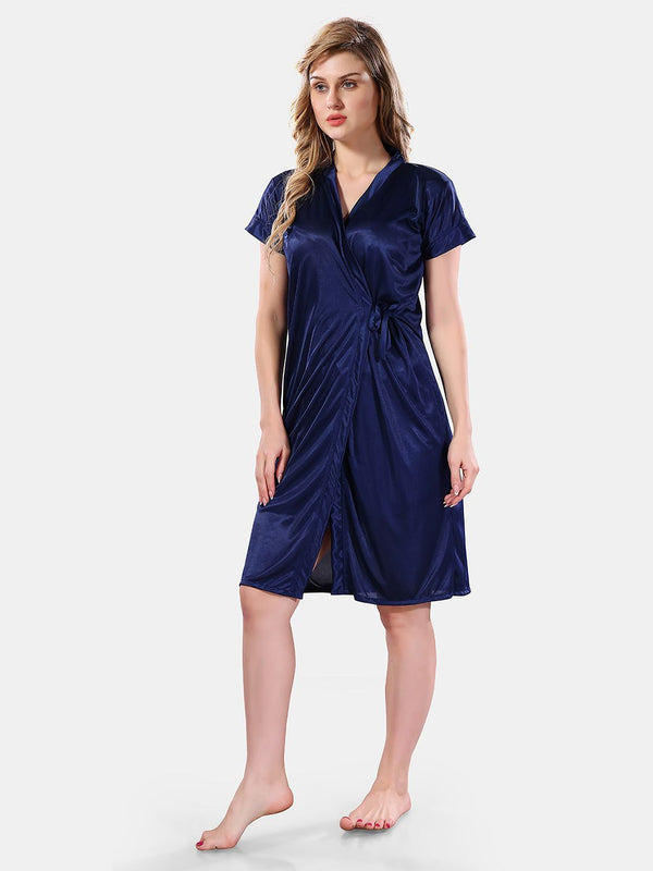 Be You Solid Lace Details Satin Nighty with Robe