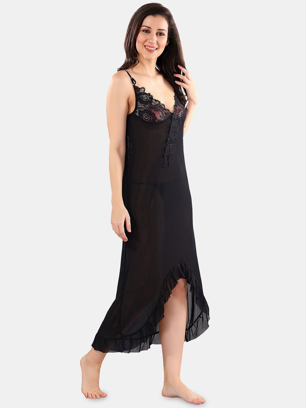 Be You High-Low Hem Net Shoulder Straps Baby Doll
