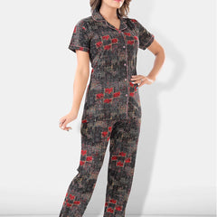 Be You Women Black & Red Printed Pajama & Shorts with Shirt Night Suits