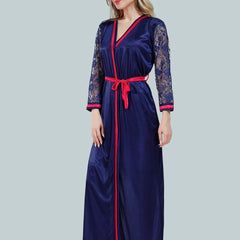 Be You Solid Lace Details Satin Nighty with Robe