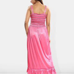 Be You Self Design Shoulder Strap Satin Nightdress