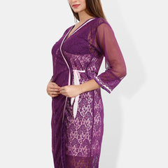 Be You Self Design Satin Nightdress With Robe