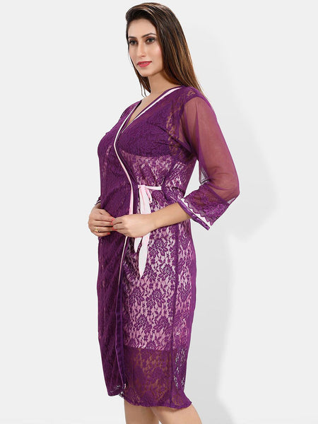 Be You Self Design Satin Nightdress With Robe