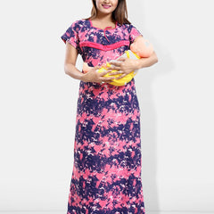 Be You Abstract Printed Satin Maternity Maxi Sweat Nightdress