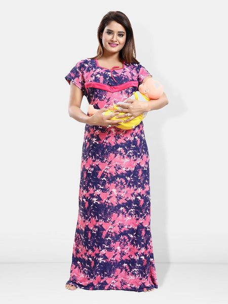 Be You Abstract Printed Satin Maternity Maxi Sweat Nightdress