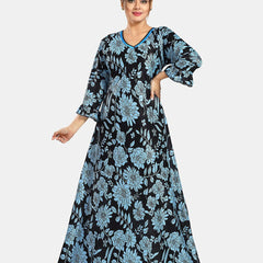 Be You Floral Printed V-Neck Satin Maxi Sweat Nightdress