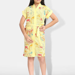 Be You Letter Print Yellow Typography Cotton Drawstring Knee Length Bath Robe