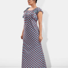 Be You Floral Printed Square Neck Maxi Satin Nightdress