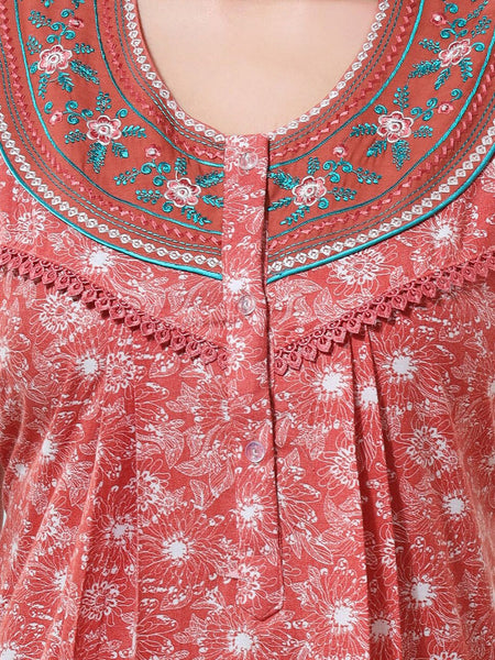 Be You Peach-Coloured Embroidered Maxi Nightdress