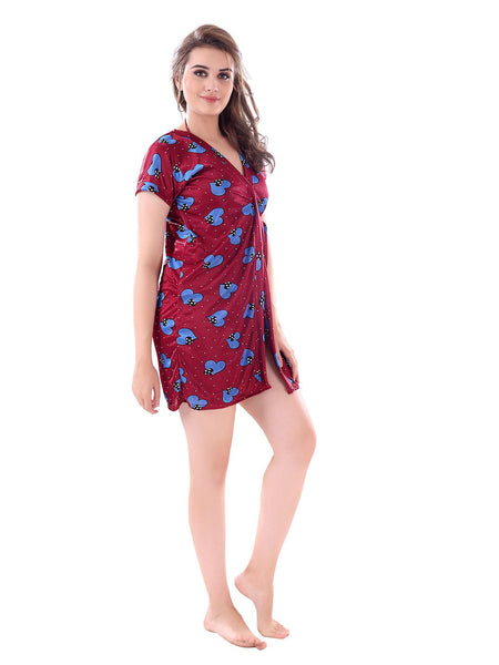 Be You Women Set of 3 Maroon Printed Nightdress