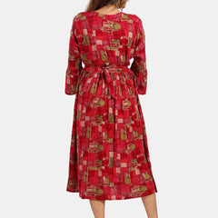 Be You Abstract Printed Bell Sleeves Maternity Fit and Flare Dress