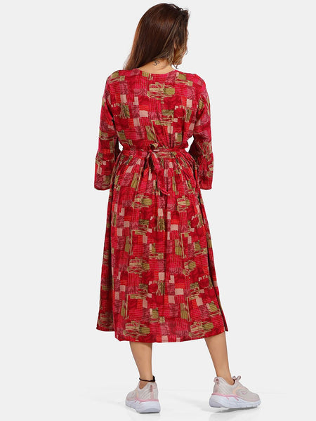 Be You Abstract Printed Bell Sleeves Maternity Fit and Flare Dress