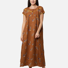Be You Mustard Printed Maxi Nightdress