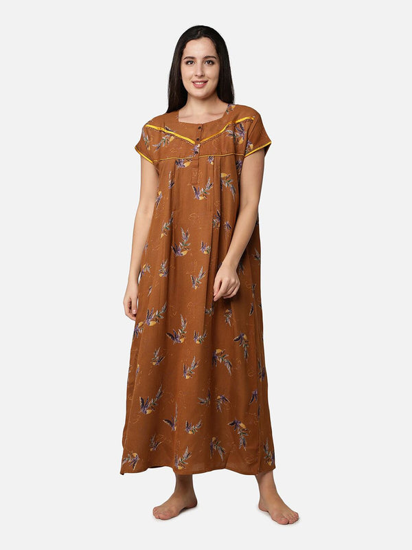 Be You Mustard Printed Maxi Nightdress
