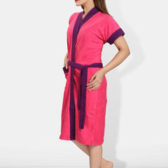 Be You Pink Solid Cotton Drawstring Knee Length Bath Robe