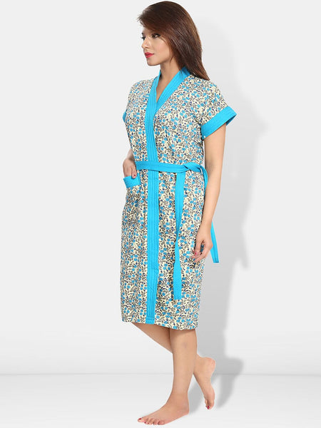 Be You Women Printed Cotton Anti-bacterial Super Soft Bath Robe With Belt