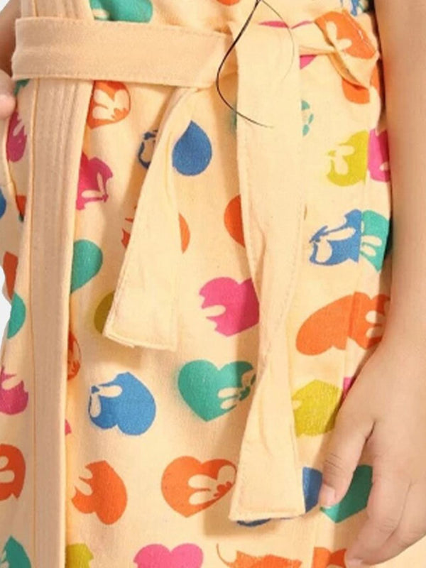 Be You Hearts Peach Conversational Cotton Drawstring Knee Length Bath Robe