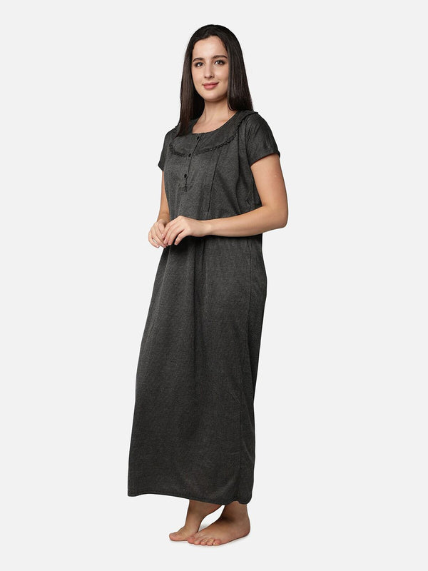 Be You Women Black Printed Maternity Maxi Nightdress
