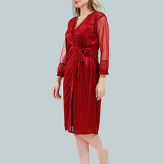 Be You Solid Lace Details Satin Nighty with Robe