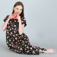 Be You Women Printed Maternity Maxi Nightdress