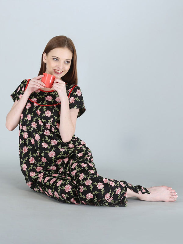 Be You Women Printed Maternity Maxi Nightdress
