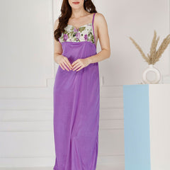 Be You Floral Printed Shoulder Straps Satin Maxi Nightdress With Robe