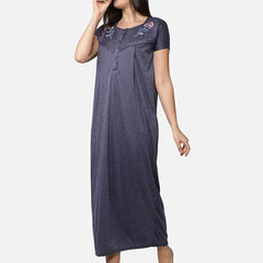 Be You Blue Embroidered Maxi Nightdress